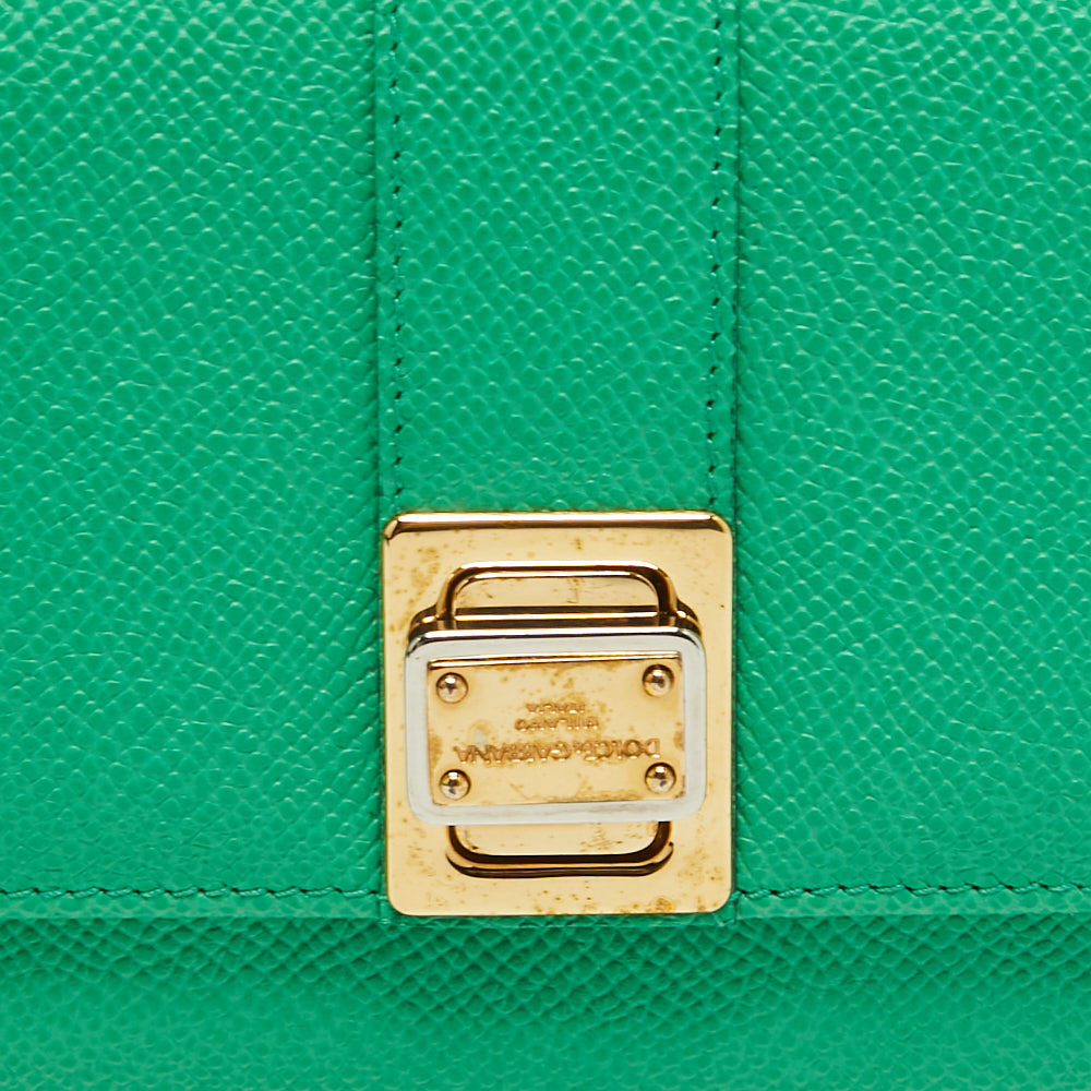 DOLCE & GABBANA Green Leather Trifold Compact Wallet - Picture 7 of 8